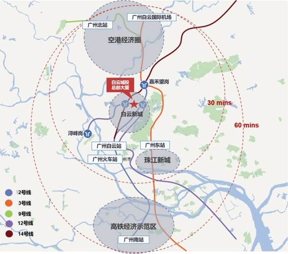 白云新城总部经济集聚区核心中轴,距地铁2号线/12号线(规划)交汇站点