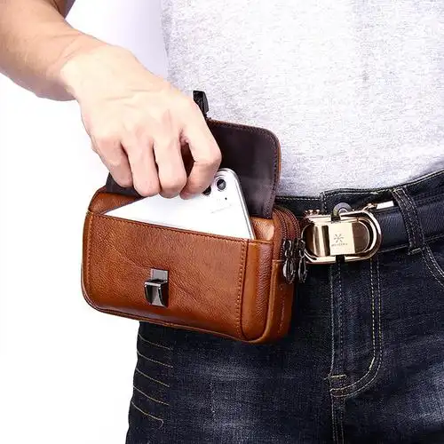 真皮双手手机腰包男腰带手机套男士腰间中老年皮带手机包