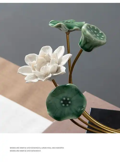 新中式花艺桌面轻奢客厅摆件荷花莲花茶室禅意样板房软装饰品文竹盆景