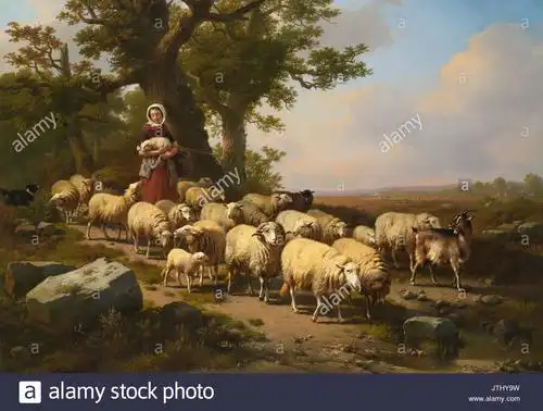 一个牧羊女与她的羊群 通过 eugène joseph verboeckhoven (1798