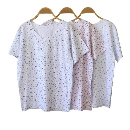 中老年女士全棉短袖老年人印花半袖背心纯棉奶奶t恤【散装款】