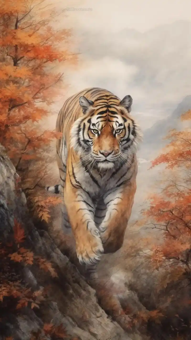 虎虎生威,凝视猛兽之眼长吾之气概#手机壁纸 #老虎 #水墨画 - 抖音