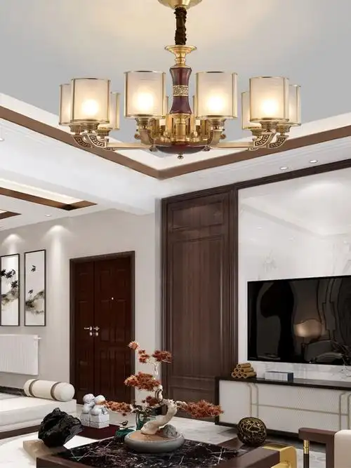 新中式吊灯中国风全铜客厅复古禅意餐厅书房玻璃卧室红木别墅灯