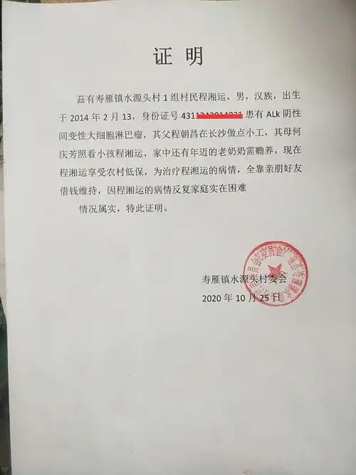 寿雁镇水源头村委会证明▼