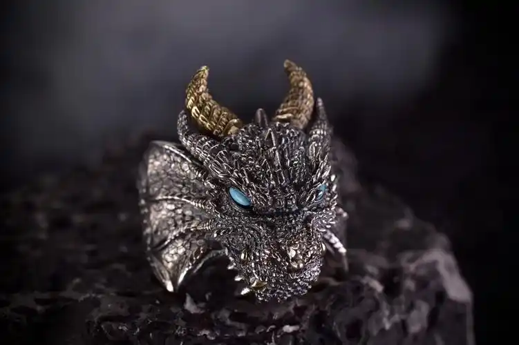 深渊魔龙戒指s925银镶嵌松石南红玛瑙复古国风男款食指戒批发