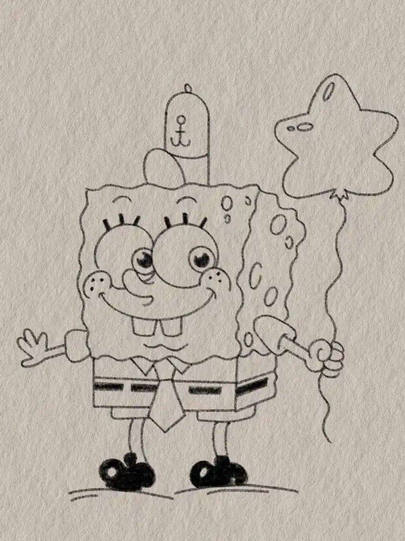 海绵宝宝07简笔画(003) 海绵宝宝线稿简笔画