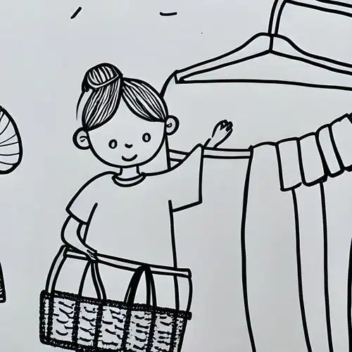 晒衣服女孩简笔画