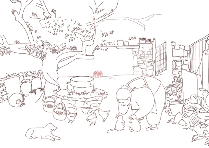 乡村农庄小院的简笔画