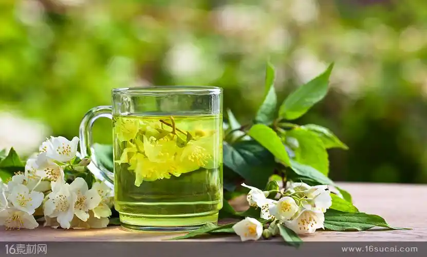 茶叶茶和花朵高清摄影图片