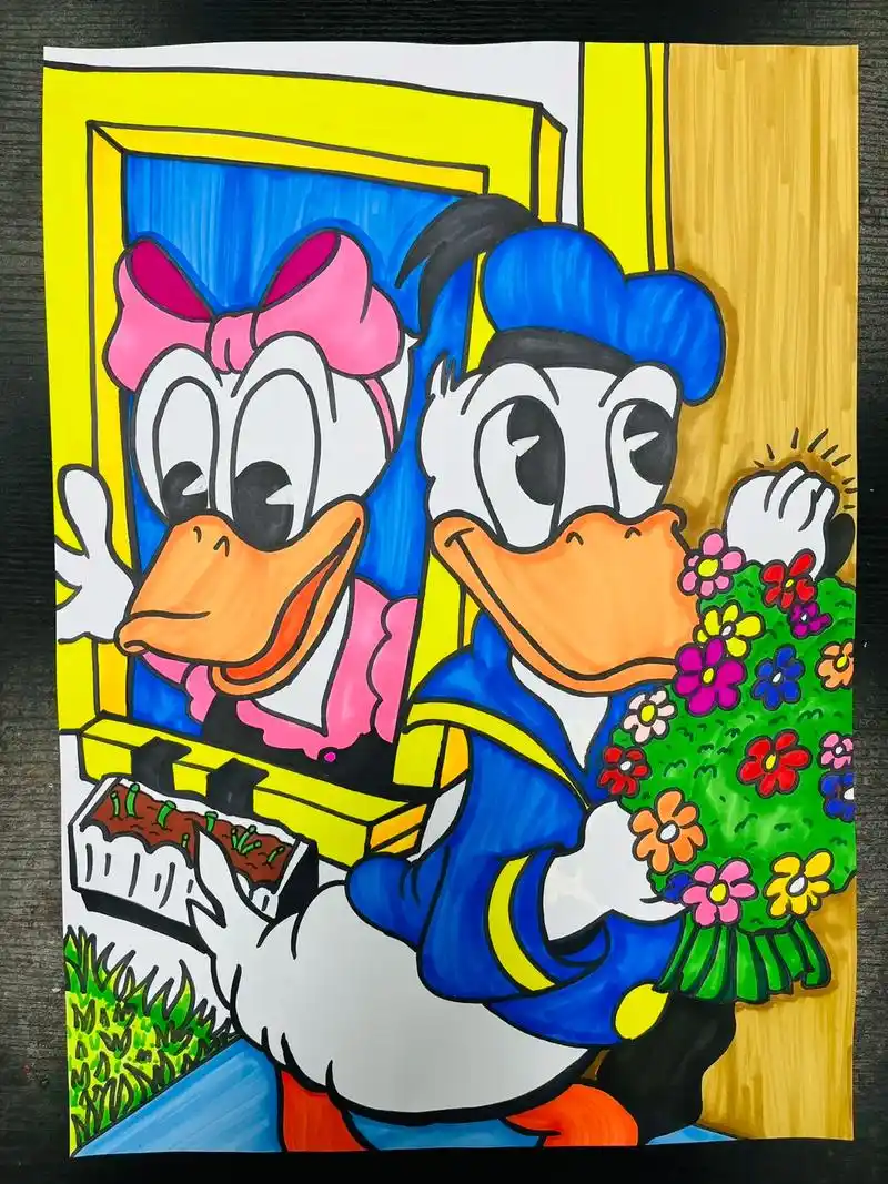 卡通形象《唐老鸭和黛丝》步骤图.唐老鸭(donald duc - 抖音