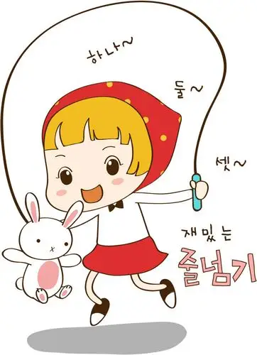 卡通跳绳女孩矢量素材,素材格式:eps,素材关键词:兔子,女孩,卡通,跳绳