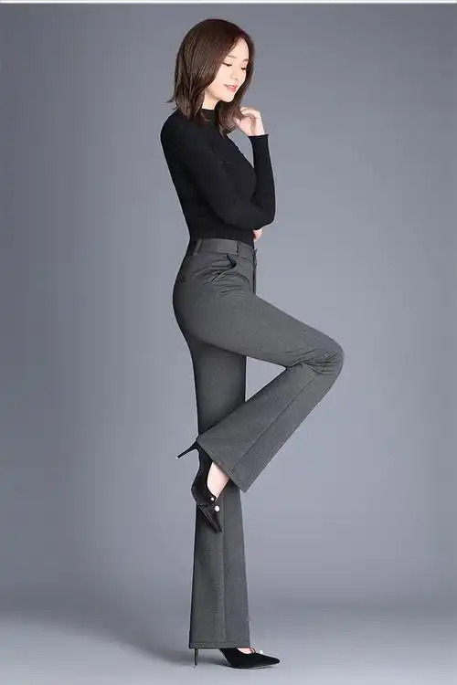 景介网红同款2022春秋高腰弹力直筒微喇裤加大码加长裤子正装女裤显高