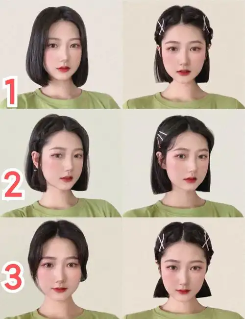 夏天短发的女生这么来扎发半留半扎简单利落又显脸小好美