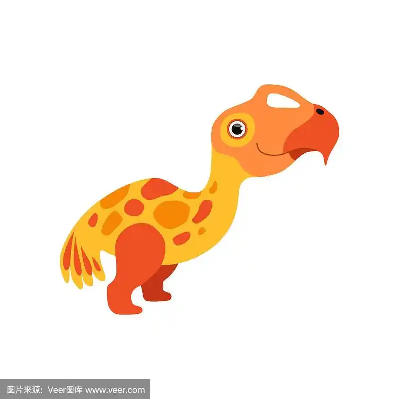 可爱的鸭嘴龙恐龙,有趣的小恐龙卡通人物矢量插图