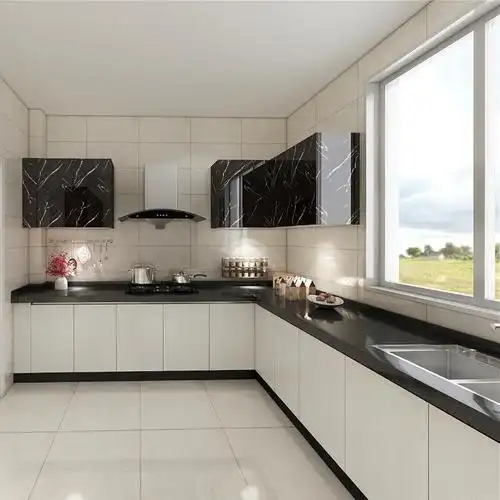 批发黑色大理石风格厨柜定制厨房橱柜价格便宜