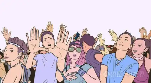 在音乐节的混合种族人群的欢呼声与插图举手插画-正版商用图片0dpvk2