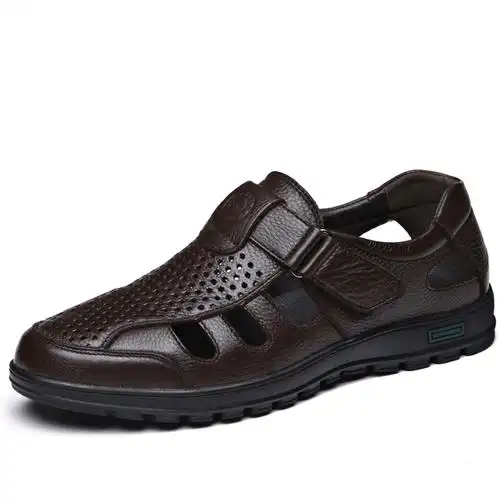 男士凉鞋2021夏季新款包头中老年人皮凉鞋男真皮全牛皮软底爸爸鞋