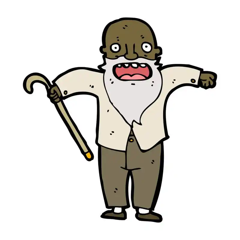 老男人卡通,黑老头卡通用棍子