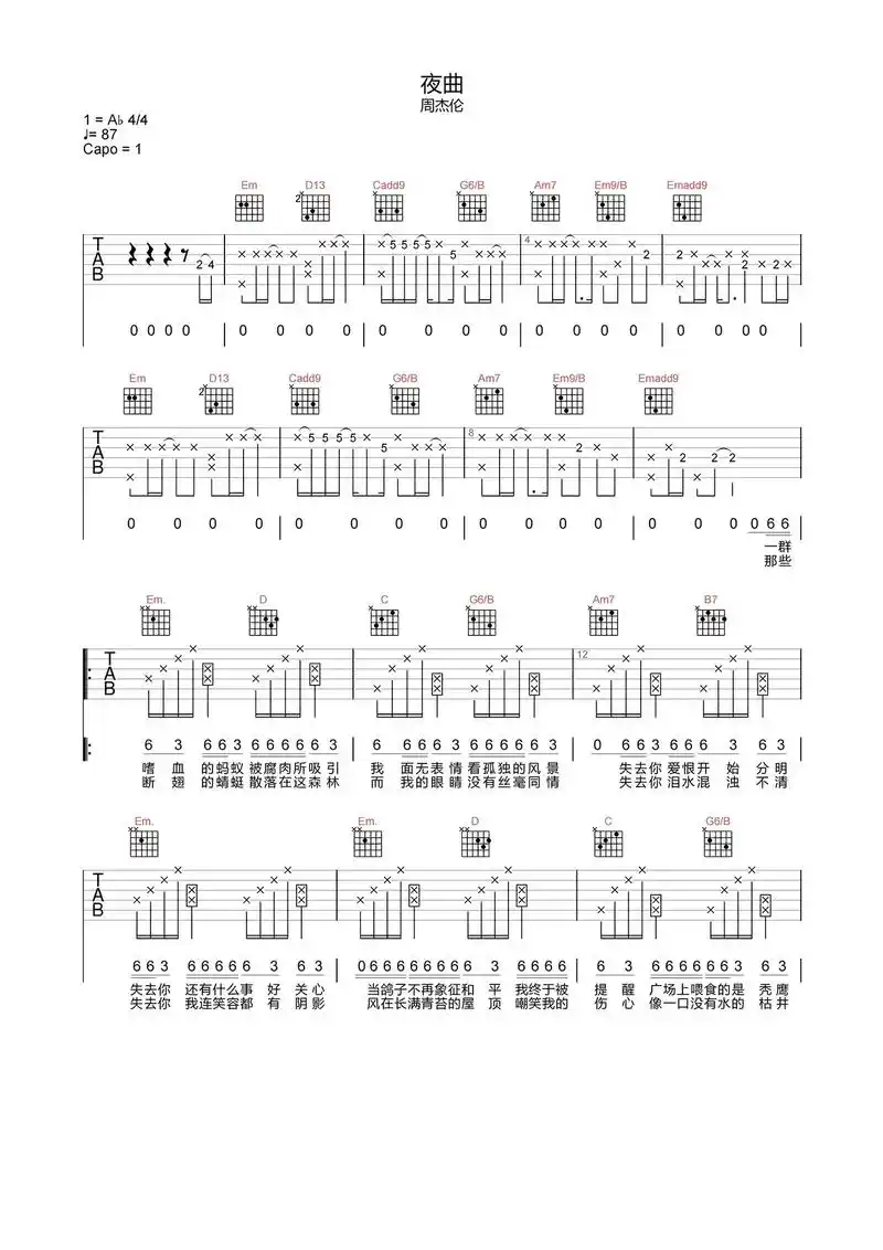 《夜曲》吉他谱.#吉他谱 #夜曲 #周杰伦 @抖音小助手 - 抖音