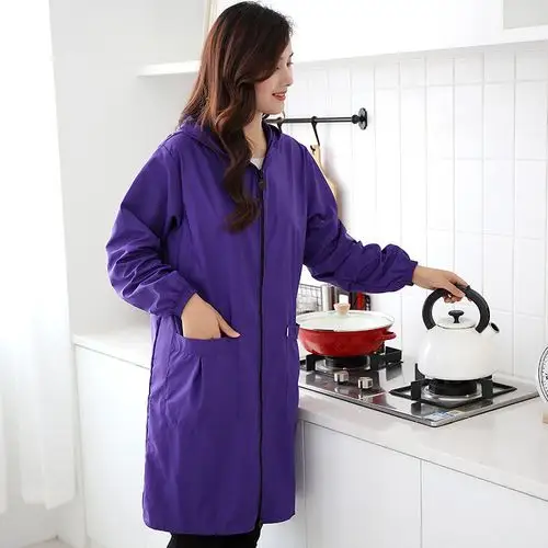韩版加长罩衣大人工作服家用厨房防水防油长袖围裙女时尚外套秋冬