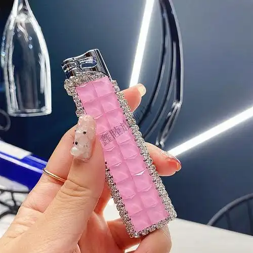 镶钻充气打火机女士定制创意防风直冲红火打火机满钻生日礼物 黑白