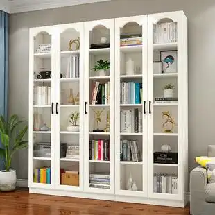 北欧式组合玻璃门书柜书架书橱简约现代储物柜文件柜收纳柜展示柜