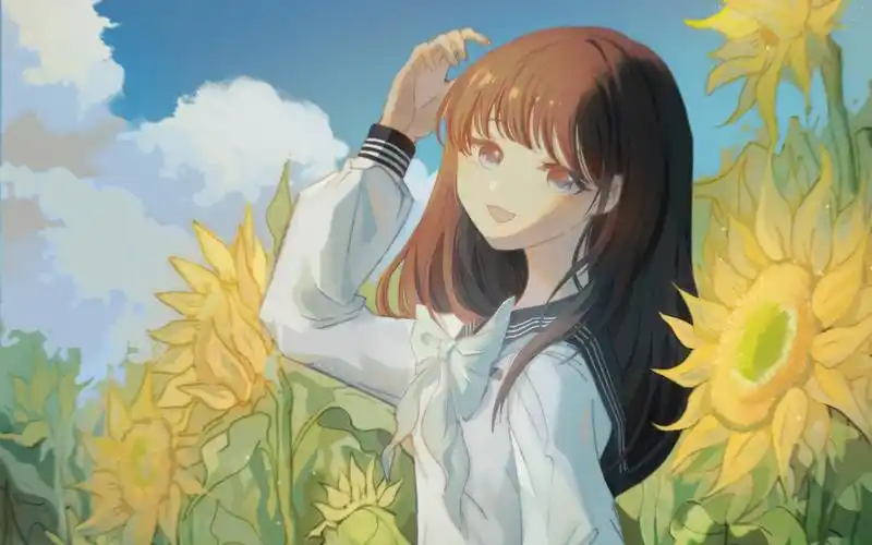 明日酱的水手服绘画过程向日葵小路