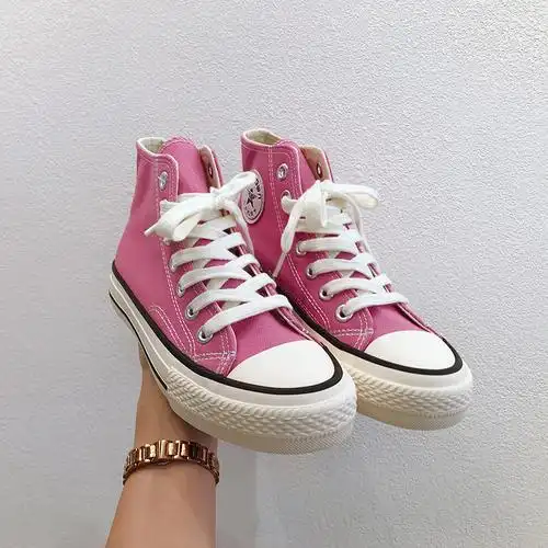 1970s复刻高帮帆布鞋软底休闲粉色帆布板鞋