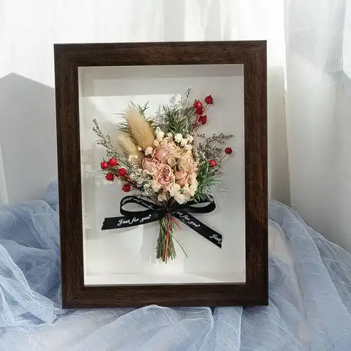永生花材料包干花相框摆台diy创意生日礼物花束展示画框中空立体