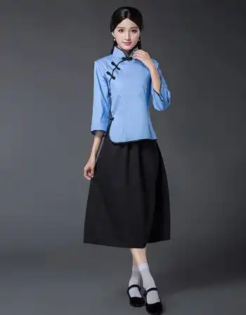 民国学生装中长裙女五四青年装民国套装演出服民国服装民国风女装