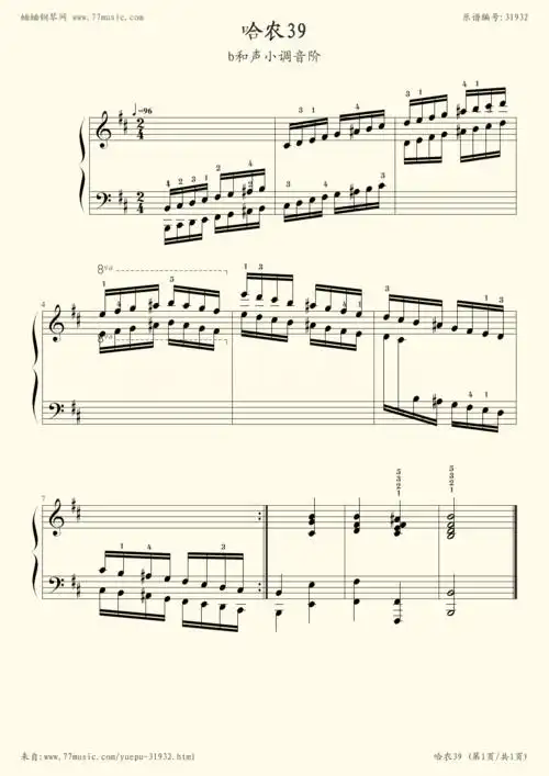 钢琴谱 - 哈农钢琴练指法39(b和声小调音阶)