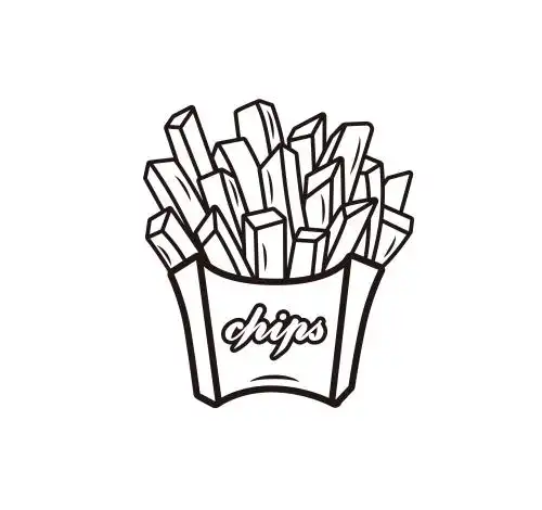 薯条食物西餐快餐黑白线稿矢量图
