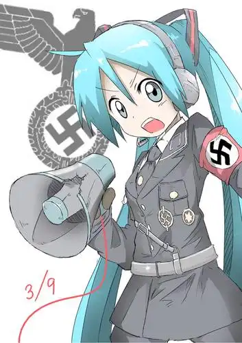 求初音未来手里拿个喇叭后面是纳粹标志的图片