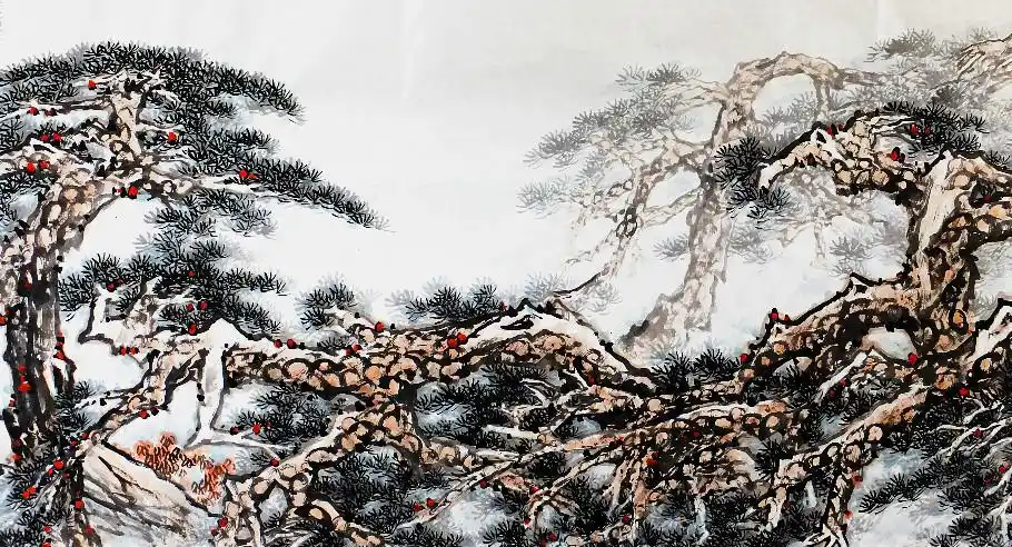 李家兴先生丈二山水画《苍松图》创作(续)