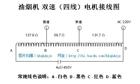 油烟机 双速(四线)电机接线图(法)