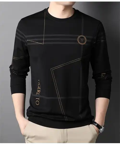 品牌男装秋新款男士长袖卫衣中青年都市休闲圆领条纹男装上衣8667商务