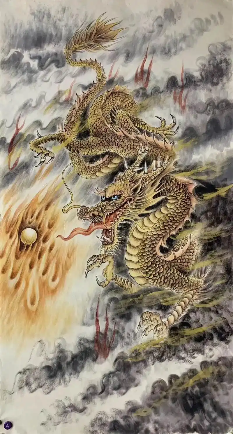 工笔画龙97*180cm #龙 #国画龙 #龙画 #金龙 # - 抖音