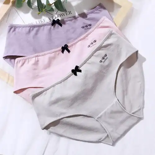 依曼丽女士内裤薄款简约舒适透气中腰女纯色平角裤三条装dye9314视频