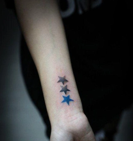 女人小手臂小巧精美的五角星刺青图片_彩绘纹身,手腕纹身