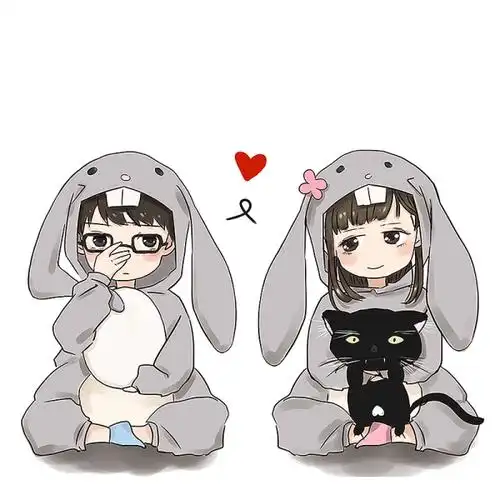 兔子睡衣情侣头像,女生抱黑猫(如图),求男生的