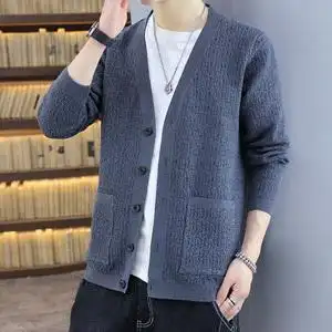 针织衫男士开衫线衣2021秋季新款青年宽松带兜薄款毛衣上衣外套男