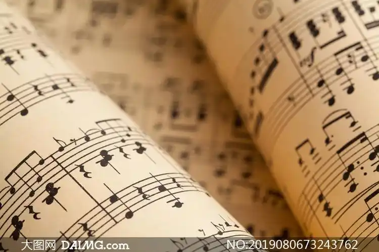 演奏用的五线曲谱特写摄影高清图片