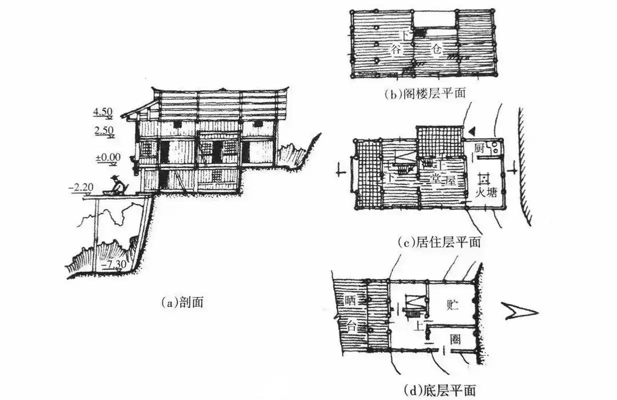 【土家建筑】  土家传统吊脚楼,只以木材为原料,采用榫卯技艺拼接部件