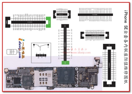 苹果iphonese手机电路图元件分布图各内联座阻值图