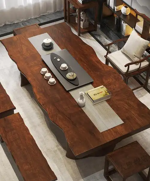 茶组合现代简约新中式功夫禅意大板整板原木茶几茶台实木茶桌2米桌1主