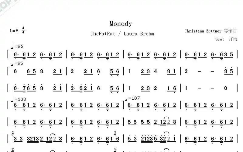 【全球极品电音神曲】monody(thefatrat & laura brehm)--动态简谱