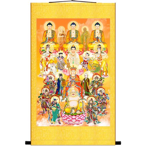 高清全堂满堂菩萨画像挂画众佛图全佛图佛堂国画