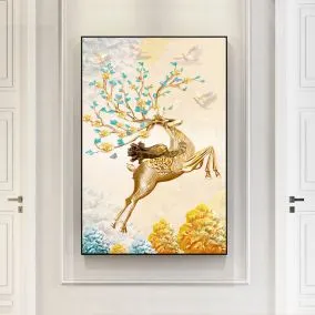 发财鹿装饰画现代简约玄关背景墙画单幅进门门厅壁画麋鹿招财挂画