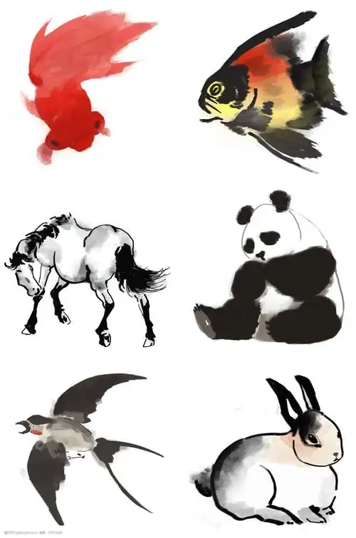 中国风水墨各类动物免抠png素材