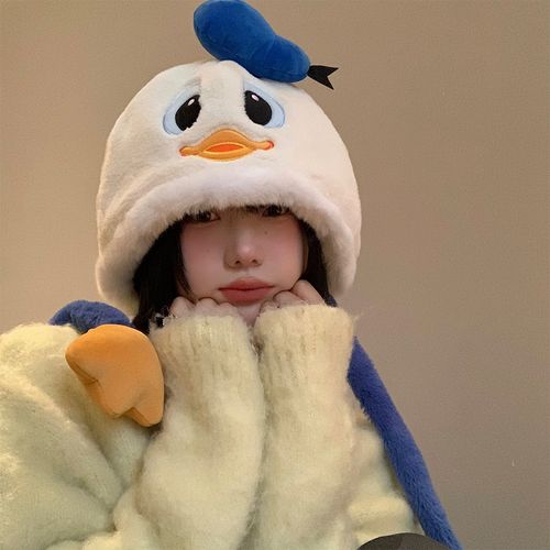 正版迪士尼唐老鸭卡通可爱护耳帽女秋冬季加厚保暖雷锋帽毛绒帽子